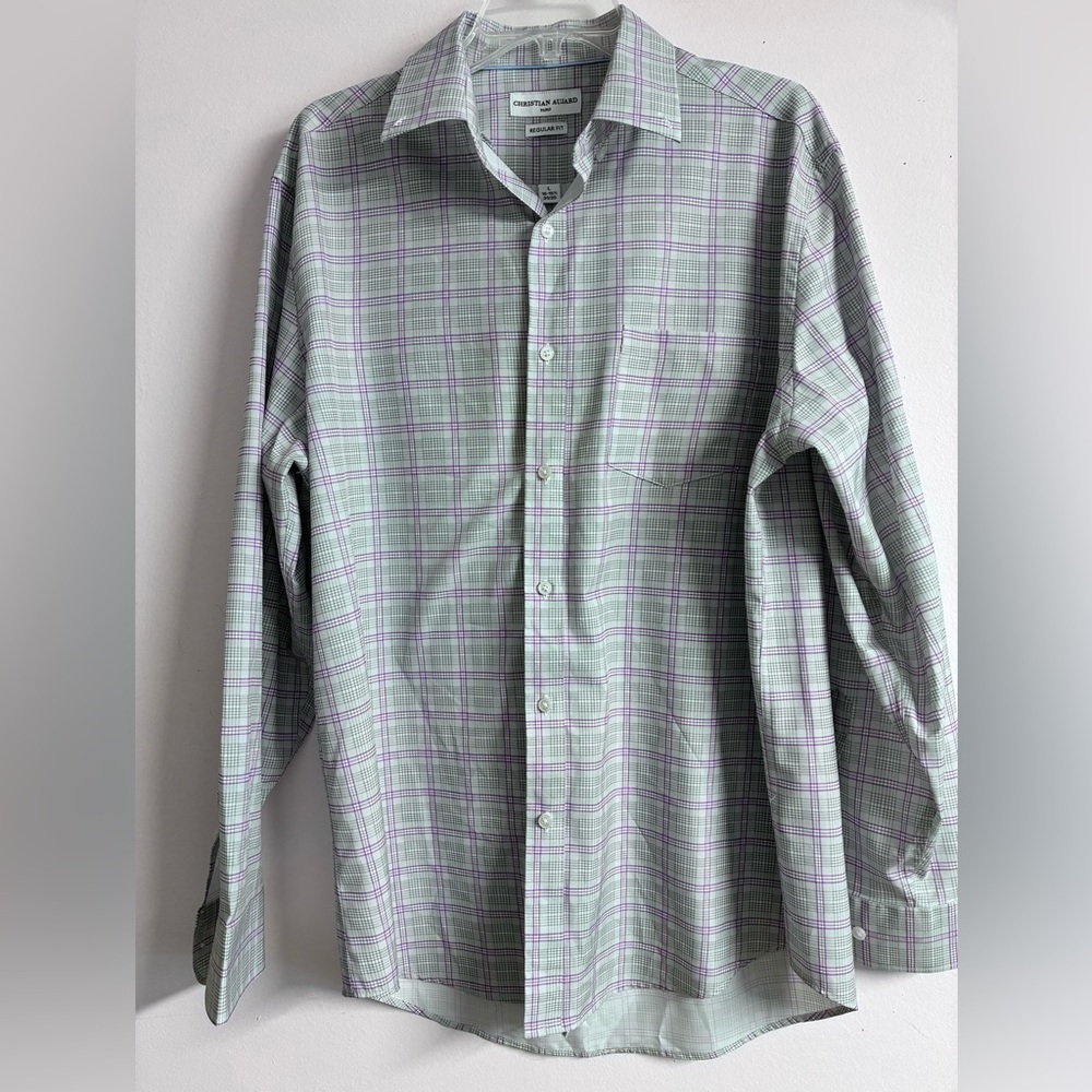 Christian Aujard Men’s Button Front Dress Shirt, Large/34-35; 16-16 1/2, Lt Gray